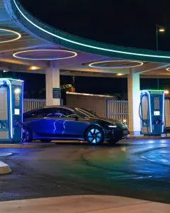 Die casting EV charging station enclosures at night